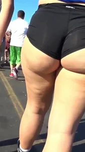 Chubby Ass in Spandex Mini Shorts on the Street Closeup Creepshots