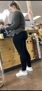 You could eat a meal off of her ass. Blonde PAWG in black leggings