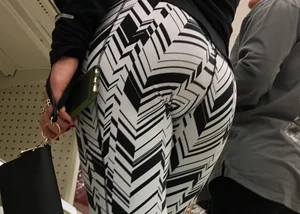 Black and white patterned leggings booty on cute girl at Target