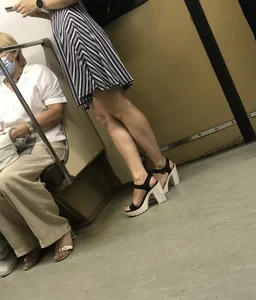 Feet in High-Heeled Sandals Subway Train Closeup Creepshots Gallery