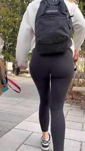 Tall Blonde College Girl In Black Leggings