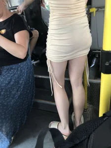 Sexy Candid Booty and Legs in a Dress Juicy VPL Public Bus Closeup Creepshot