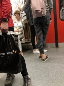 Sexy Booty in Striped Pants Subway Train Creepshot