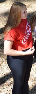 Blonde PAWG showing leggings VPL on that phatty