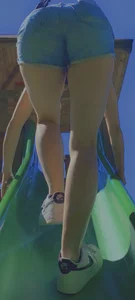 Girl in Denim Mini Shorts Climbing Up a Slide Creepshot