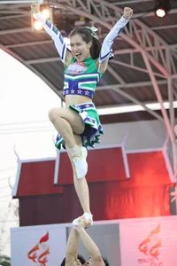Bunch of athletic Thai cheerleaders at a competition