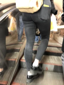 Cute Ass of a Redhead in Black Tight Jeans Subway Escalator Candid