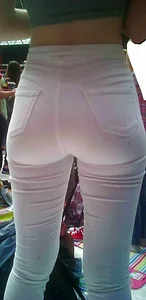 Amazing pear shaped ass in tight white jeans