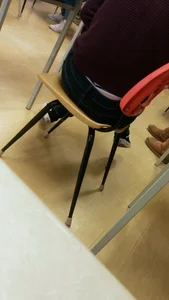 Female Student’s Panties Seen From Under Tight Jeans in Classroom
