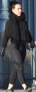 Brunette walking in leggings with a thick booty and showing some camel toe