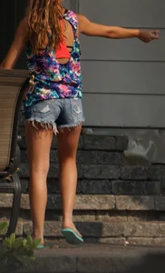 Hot teen neighbor getting ready for the beach in short shorts showing some cheek