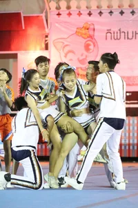 Bunch of athletic Thai cheerleaders at a competition