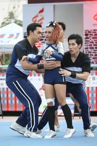 Bunch of athletic Thai cheerleaders at a competition