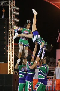 Bunch of athletic Thai cheerleaders at a competition