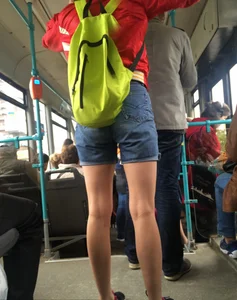 Hot Skinny Legs in Denim Shorts - Skinny Teen Bus Candid
