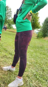 Thin Milf in purple yogas (hint of VPL)
