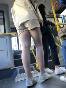 Long Teen Legs in the Public Bus Closeup Candid Photos