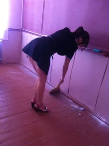 Teen JB Swiping Floor in Classroom Creepshot