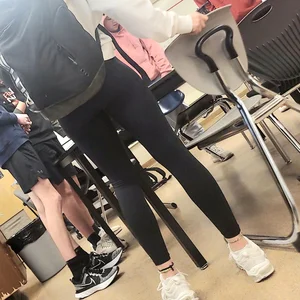 Candid college teens in black leggings in class pics