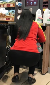 Convenience store employee with a sexy big ass in leggings