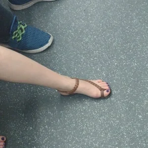 Closeup Creepshot of a Candid Girl's Foot in a Sandal, Subway Train Sneaky Photo