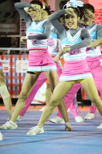 Bunch of athletic Thai cheerleaders at a competition
