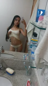 Hot Skinny Girl in Panties and a Top Bathroom Mirror Selfie
