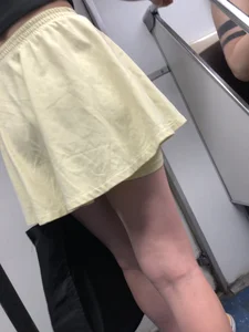 Candid Girl in a Yellow Skirt With Nice Slim Legs Subway Train Creepshots