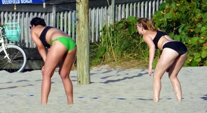 Sexy beach volleyball girls in bikinis
