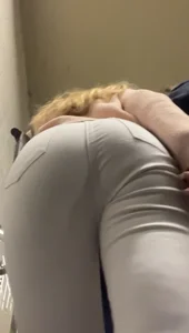 Juicy blonde in tight white jeans