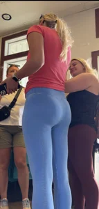 Thick blonde with thick ass in  blue yoga pants