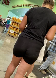 Sexy candid white chick with a nice ass and vpl in spandex shorts