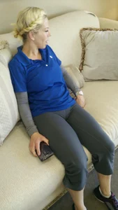 Blonde Milf in Saggy Grey Pants Sitting on the Couch Home Creepshot, Nice Butt
