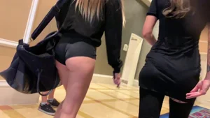 Hottie in spandex booty shorts with a nice ass showing her cheeks and slight camel toe