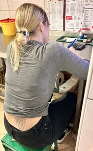 Blonde Worker with Big Ass Tight Black Jeans  (not OC)