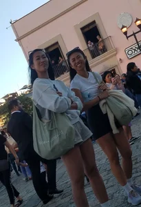 Two asians in shorts, good legs