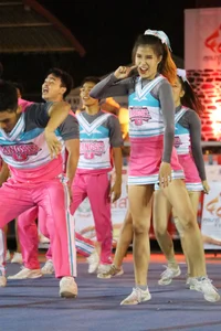 Bunch of athletic Thai cheerleaders at a competition
