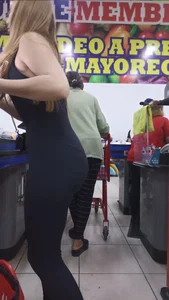 Blonde girl in a black bodysuit with an incredible body and perfect ass [OC]