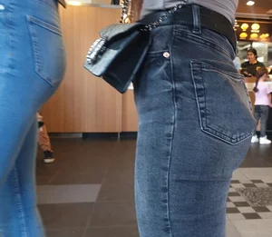 Various hot butts in tight jeans on the street and inside cafes, some teens too