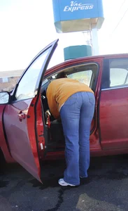 Some candid girls cleaning their cars in jeans and some showing ass crack