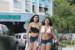 Sexy Florida beach bikini girls, some topless