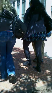 Blonde in tight jeans with her red thong sticking out
