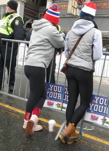 Girls in Yoga Pants in Winter Clothes Street Photo