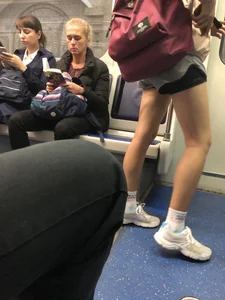 Girl in Shorts and White Socks Subway Train Candid - Hot Legs