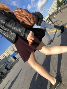 Ginger Girl in a Skirt With Hot Skinny Legs Walking Up the Stairs Street Creepshots
