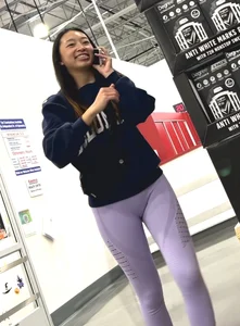 asian tight ass in purple yoga pants creeped
