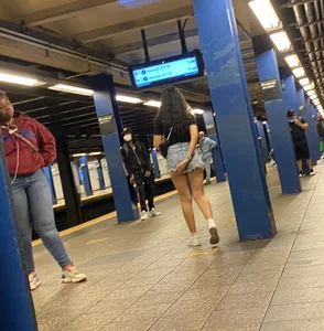 Teen with beautiful legs on the train