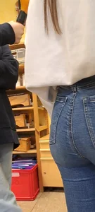 Girl is showing her blue jeans