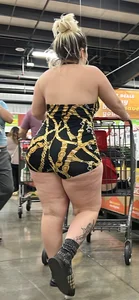 HOT Latina MILF showing off FAT ASS in revealing one-piece at grocery store