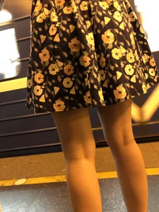 Girl in a Flowery Dress and Sandals with Sexy Skinny Legs Subway Candid